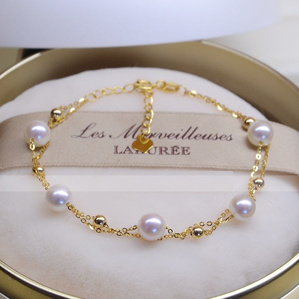 18k Gold Seawater Pearl Adjustable Double-layer Bracelet