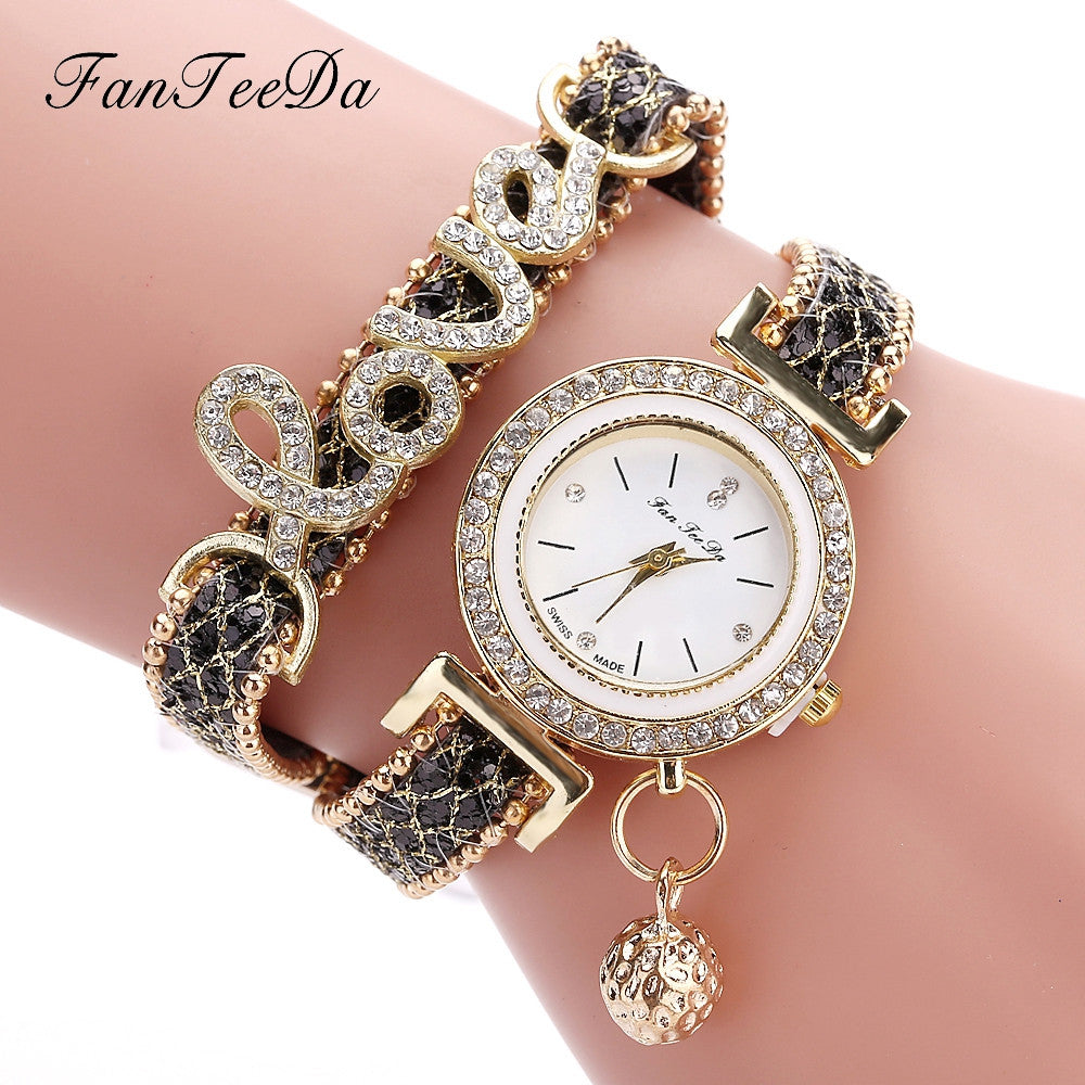 FanTeeDa Brand Women Bracelet Watches Ladies Watch Rhinestones Clock Womens Fashion Dress Wristwatch Relogio Feminino Gift