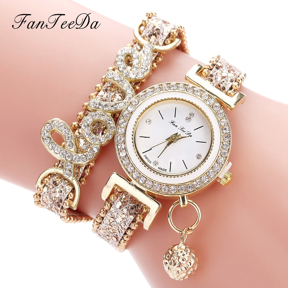 FanTeeDa Brand Women Bracelet Watches Ladies Watch Rhinestones Clock Womens Fashion Dress Wristwatch Relogio Feminino Gift