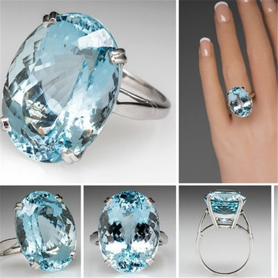 European and American fashion hot engagement engagement diamond ring diamond inlaid sea blue Topaz ring jewelry