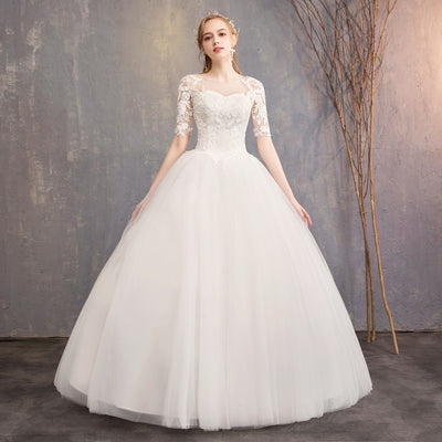 New Fashion Slim Fit Lace Mid Sleeve Plus Size Photo Studio Wedding Dress