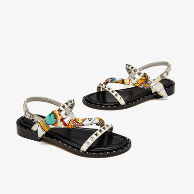 Women's Studded Leather French Niche Flat Sandals