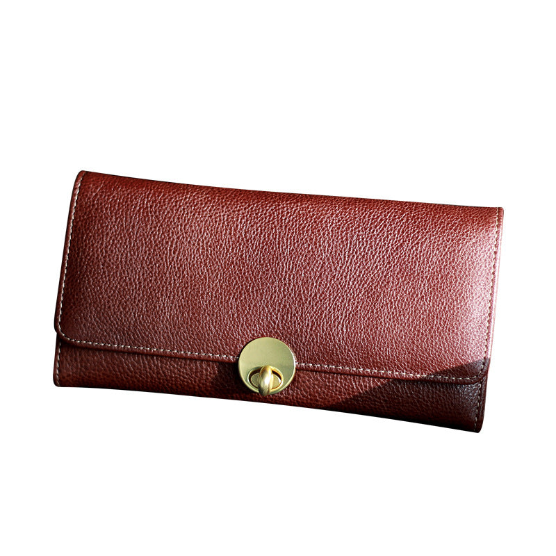 Women's Long Thin Top Layer Cowhide Lock Two-layer Wallet