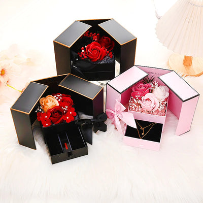 Red Rose Packaging Box For Double Opening Bow Knot Door