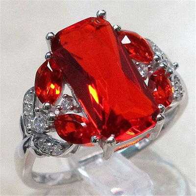 New Natural Ruby Engagement Ring European and American fashion horse eye-shaped ring silver jewelry