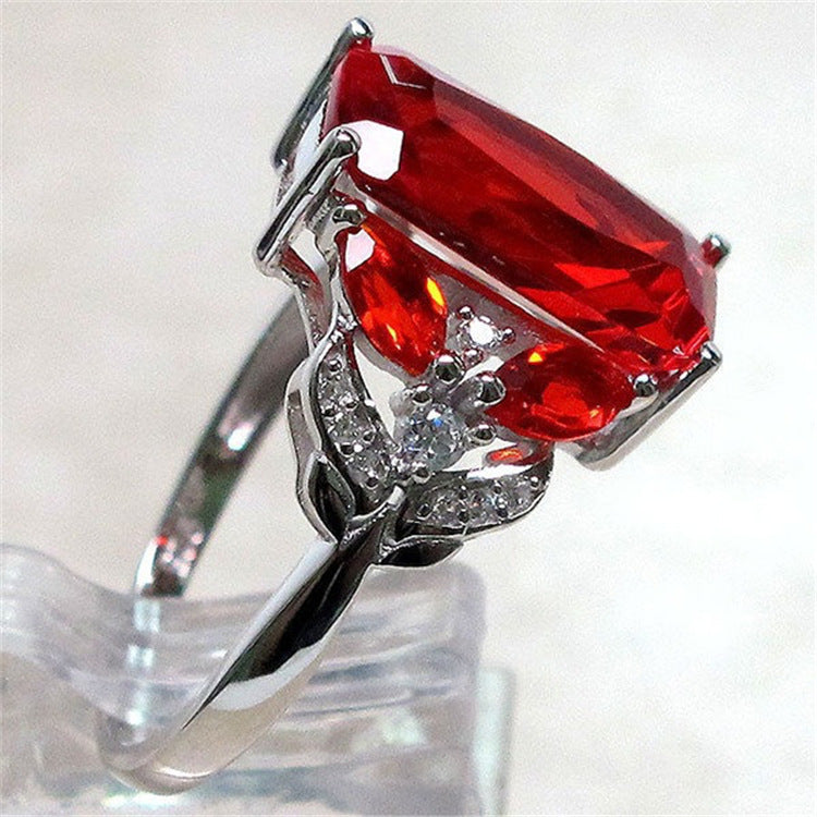 New Natural Ruby Engagement Ring European and American fashion horse eye-shaped ring silver jewelry