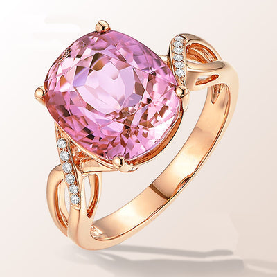 Tourmaline Ring, The European And American Fashion Engagement Ring Female Powder Crystal Inlay Zircon Ring