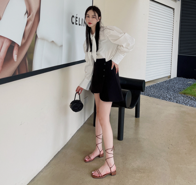 Roman Chunky Heel Sandals Summer New Korean Style Square Toe Hollow Out Strap Women's Mid-heel Shoes