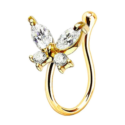 Women's Personality Fashion U Shape Diamond Butterfly False Nose Ring