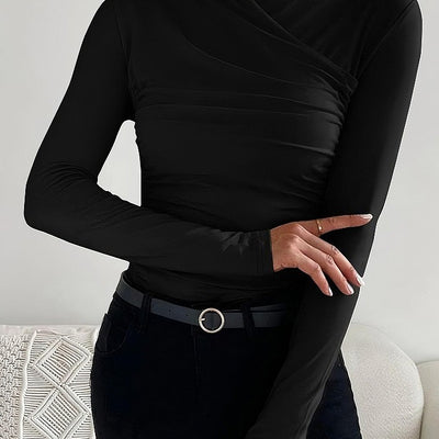 Design Cross Collar Slim Fit All-match Pleating Long Sleeve