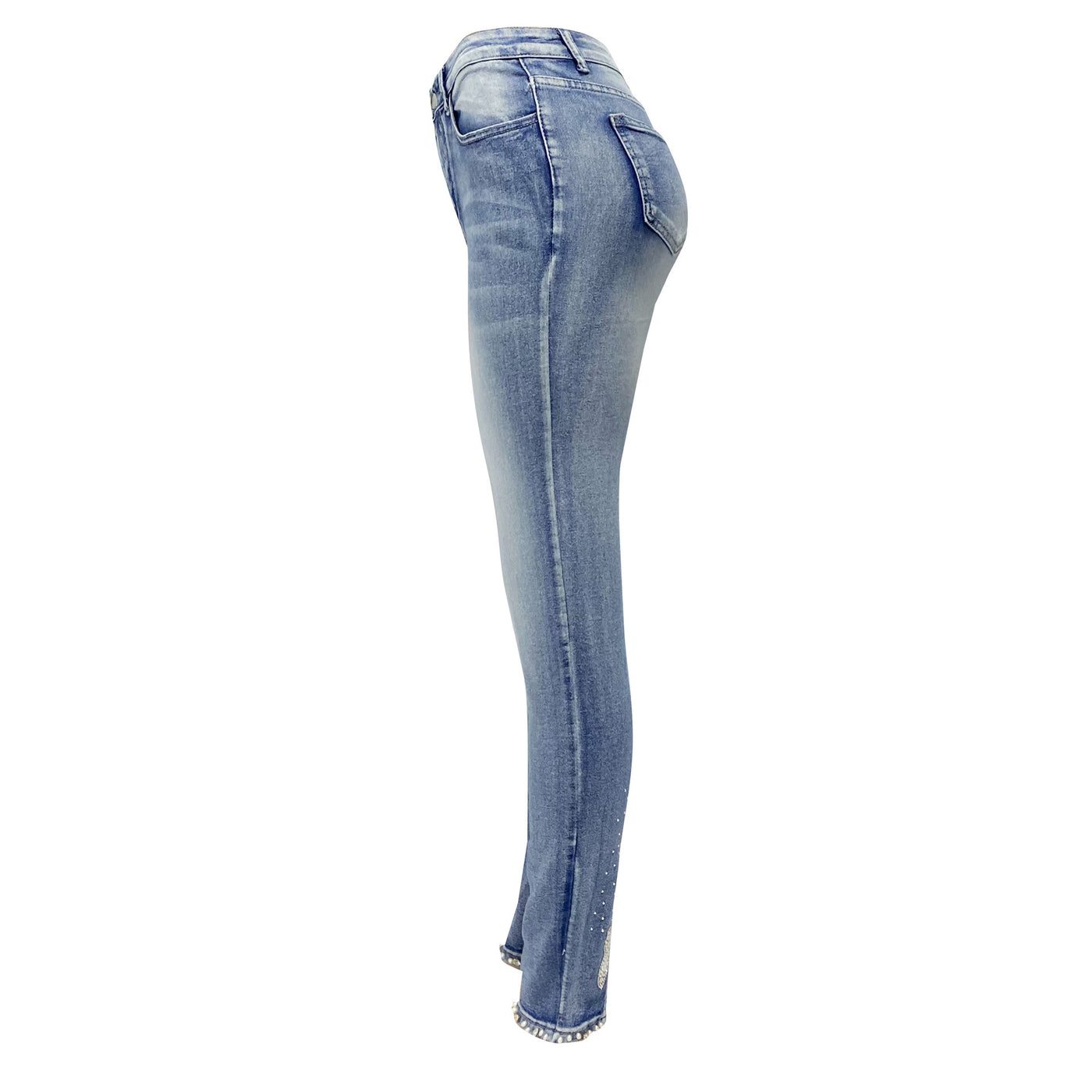 Women's Jeans European And American Trendy High Waist Beaded Skinny Tappered Pants