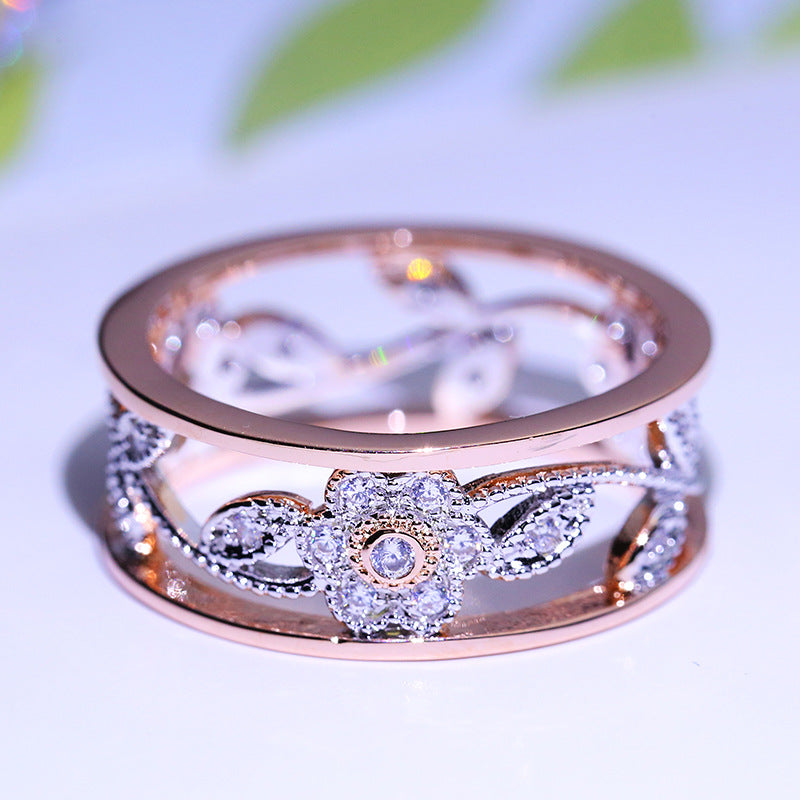 Diamond lucky flower vine leaves birthday present Bridal engagement ring engagement ring