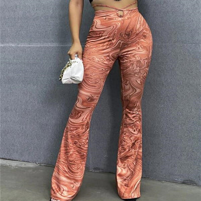 Printed High Waist High Elastic Sports And Fitness Running Casual Loose Flared Pants