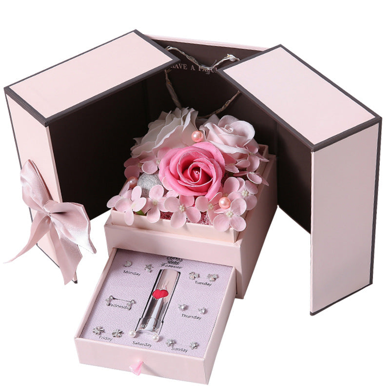 Mothers Day Gift Pink Double Door Rose Gift Box Jewelry Creative Decorate Boxs