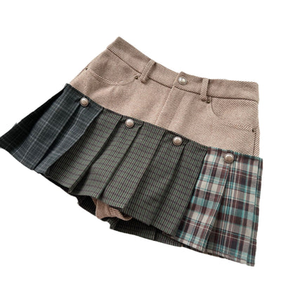 Women's Retro American Plaid Stitching Skirt