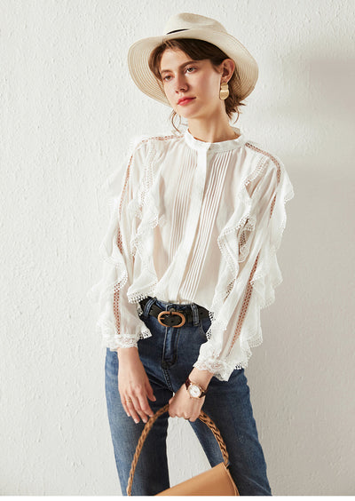 Women's French Style Fungus Slimming Loose All-match Lace Shirt