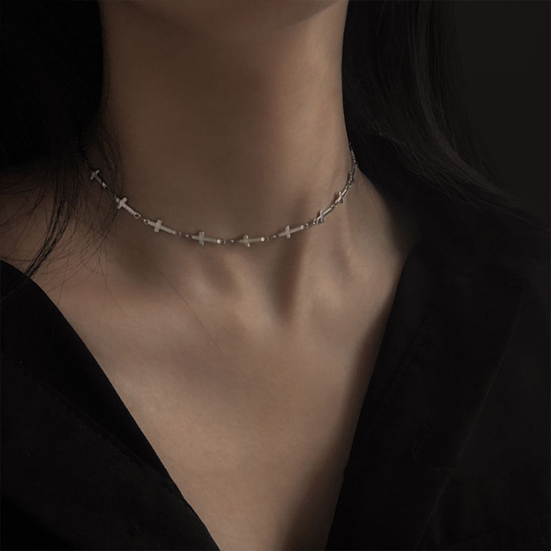 Frosty Cross Double Layer Choker Necklace