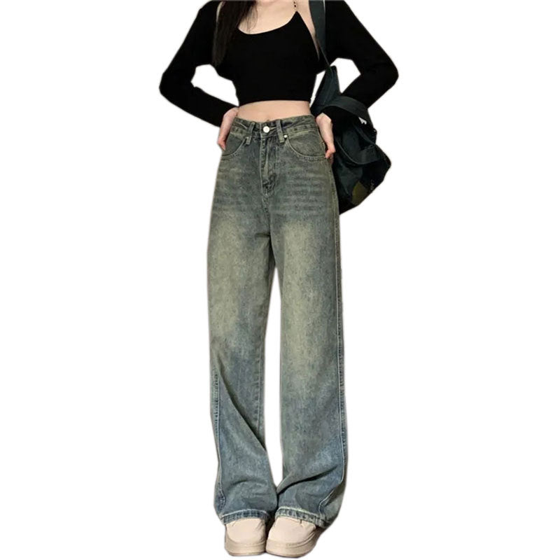Casual Nostalgic Retro Mop Loose Straight Jeans