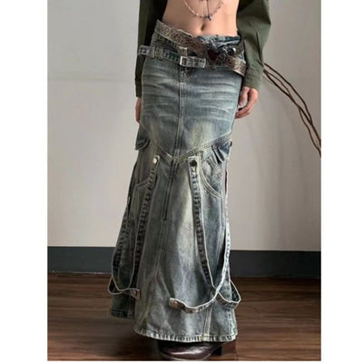 Asian Culture Y2g Hot Girl Retro Denim Skirt For Women