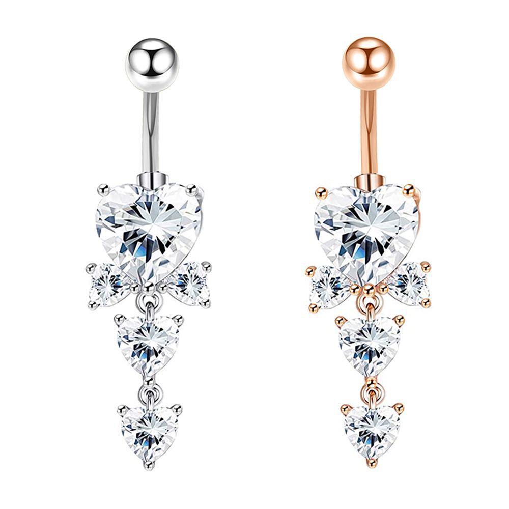 European And American Fashion Double Heart Inlaid AAA Zircon Belly Button Ring