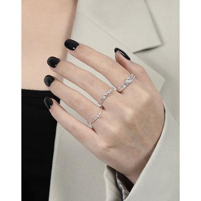 Niche Design Simple Personality S925 Round Beads Pure Thin Female Line Ring