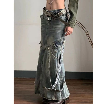 Asian Culture Y2g Hot Girl Retro Denim Skirt For Women