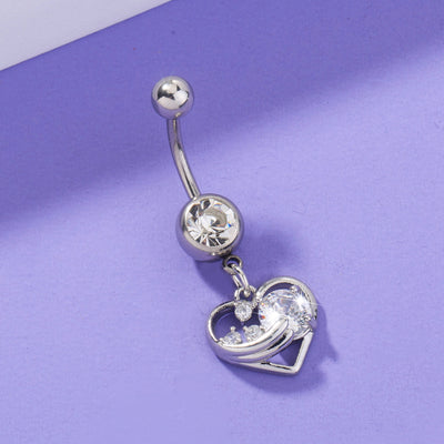 New Simple Inlaid Zircon Peach Heart Belly Button Ring