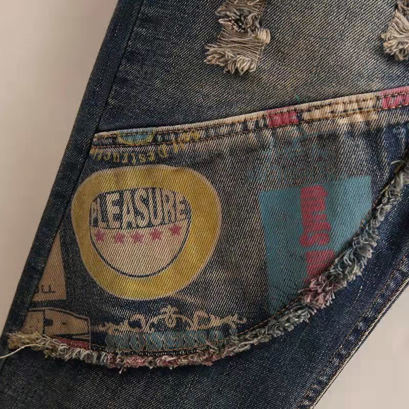 Ethnic Style Embroidered Retro Elastic Waist Jeans