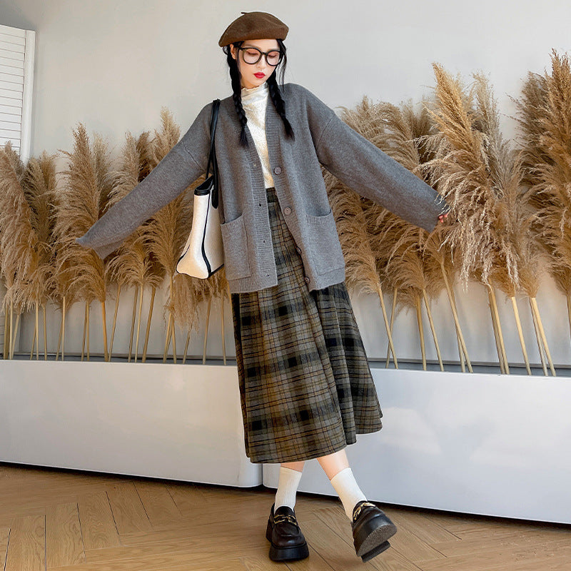 Retro Mori Style Woolen Plaid Skirt Autumn And Winter Women