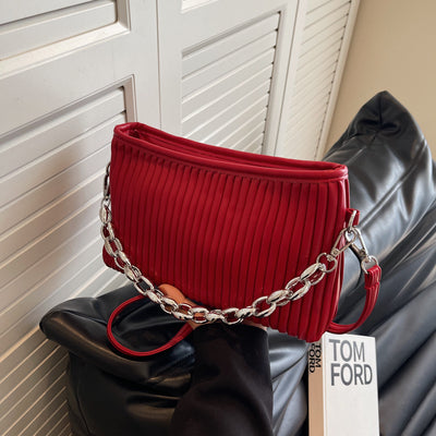 Women's Textured Pleated Chain Shoulder Messenger Bag