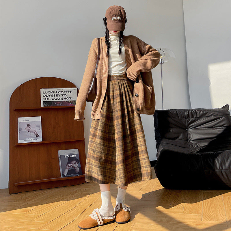 Retro Mori Style Woolen Plaid Skirt Autumn And Winter Women