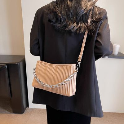 Women's Textured Pleated Chain Shoulder Messenger Bag
