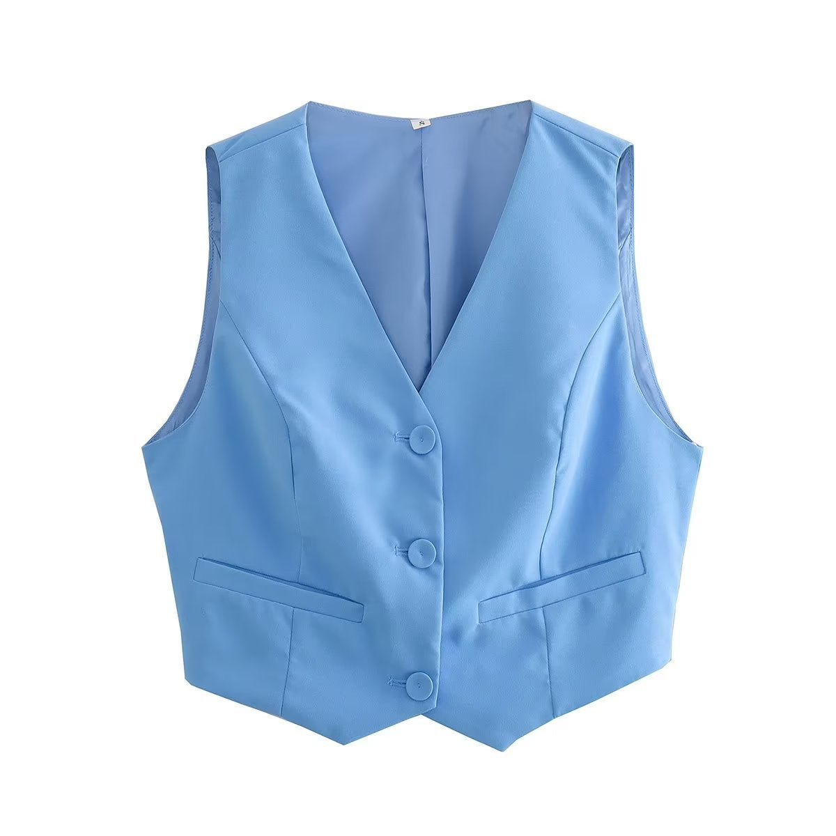 Women's Sky Blue Vest Skirt Two-piece Suit