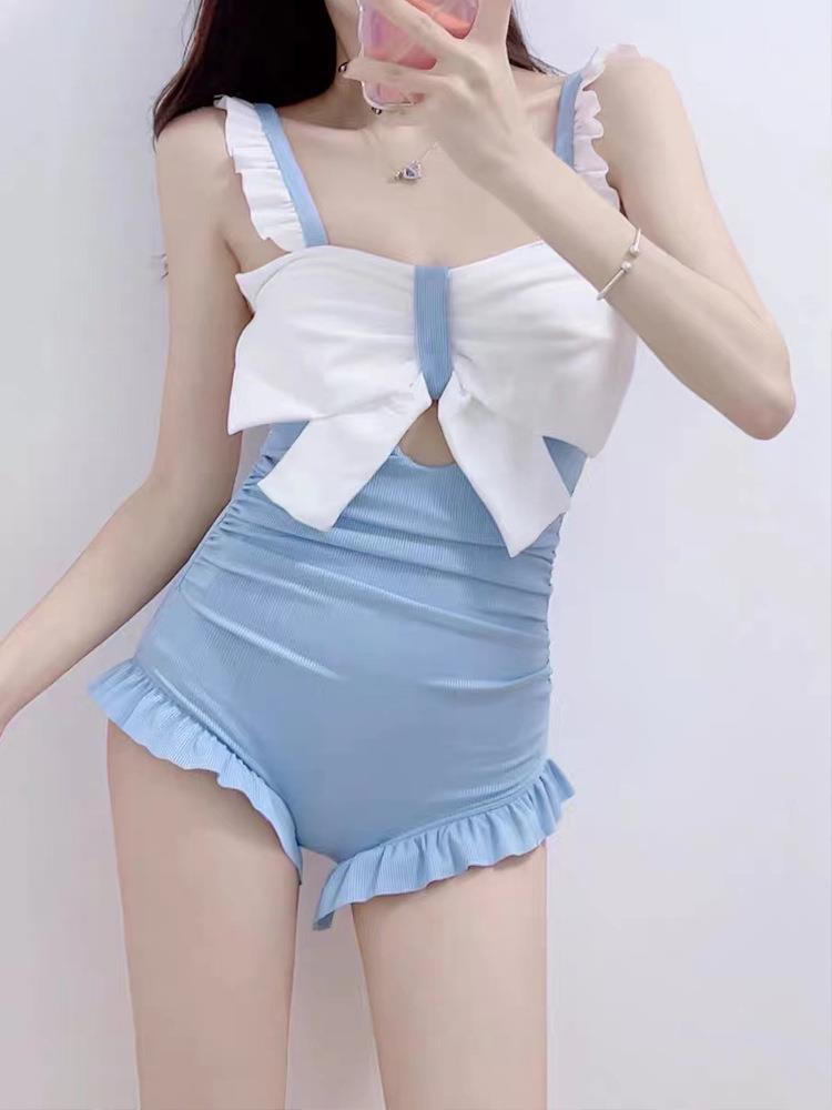 One-piece Swimsuit Women's Japanese Style Fresh Pure Desire Cover Belly And High Waist Cute