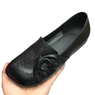 Women's Comfortable Tendon Bottom Non-slip Round Toe Shoes Flat Leather Shoes
