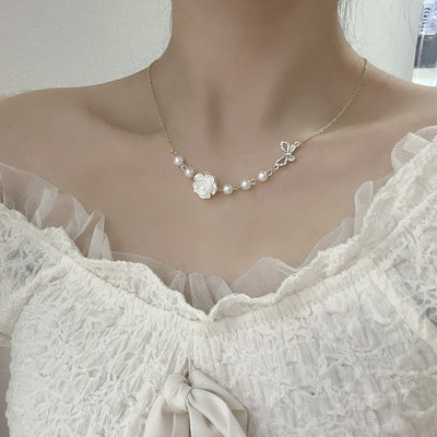 Vintage Rose Flower Necklace Clavicle Chain Necklace