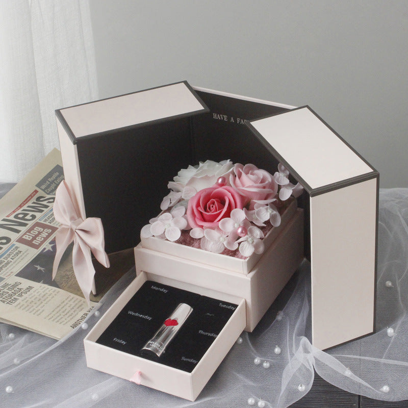 Mothers Day Gift Pink Double Door Rose Gift Box Jewelry Creative Decorate Boxs