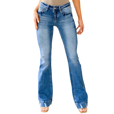 High Waist Light Color Jeans Women's Casual Simple Bell-bottom Pants