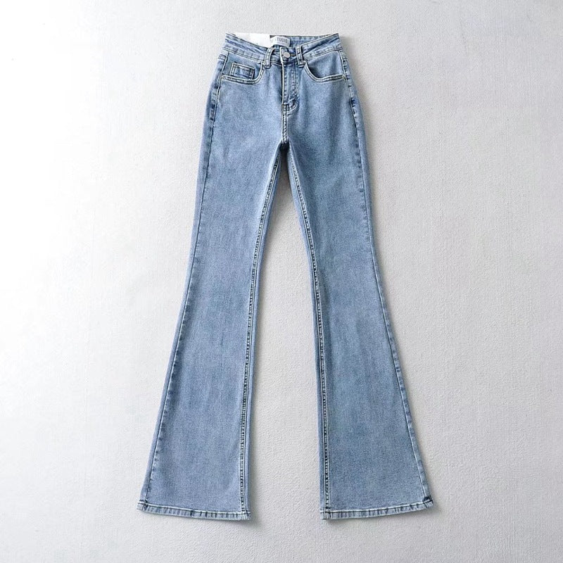 Women's Fashion High Waist Tight Elastic Slimming Love Micro Flared Jeans