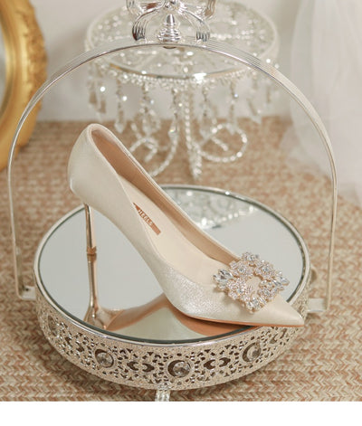 Wedding Dress Two-way Wear Pointed-toe Stiletto Bride Shallow Mouth Pumps Women High Heels