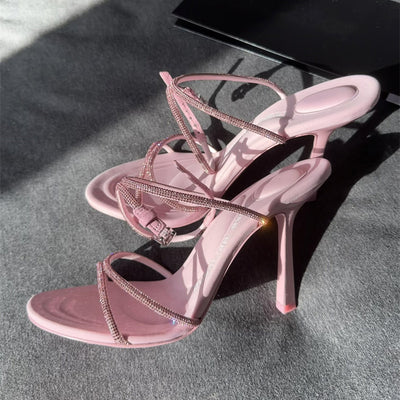 Spring And Summer Stiletto Sexy Open Toe Buckle Rhinestone Sandals