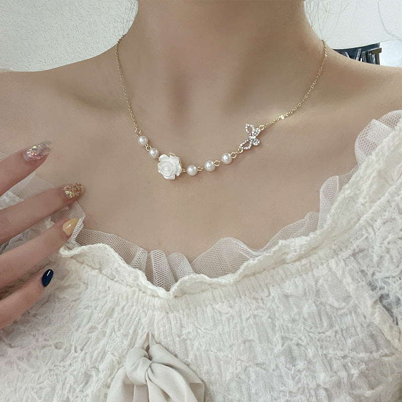 Vintage Rose Flower Necklace Clavicle Chain Necklace