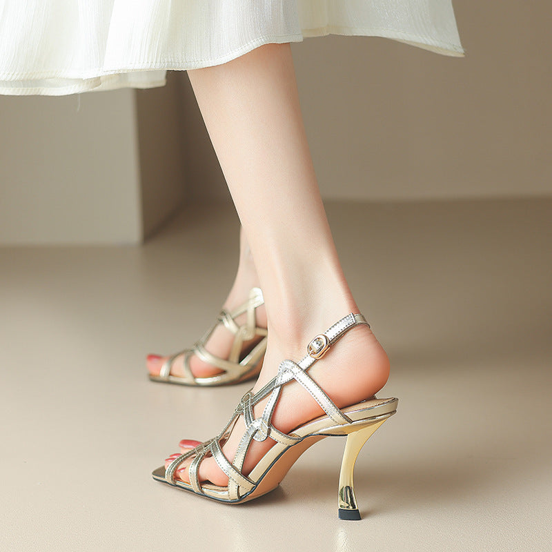 Summer Retro Hollow-out Roman Style Sandals High Heels