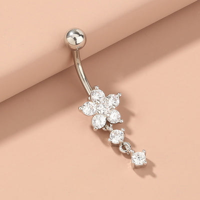 Flower Zircon Belly Button Ring With Diamond Inlaid Zircon Belly Button Nail