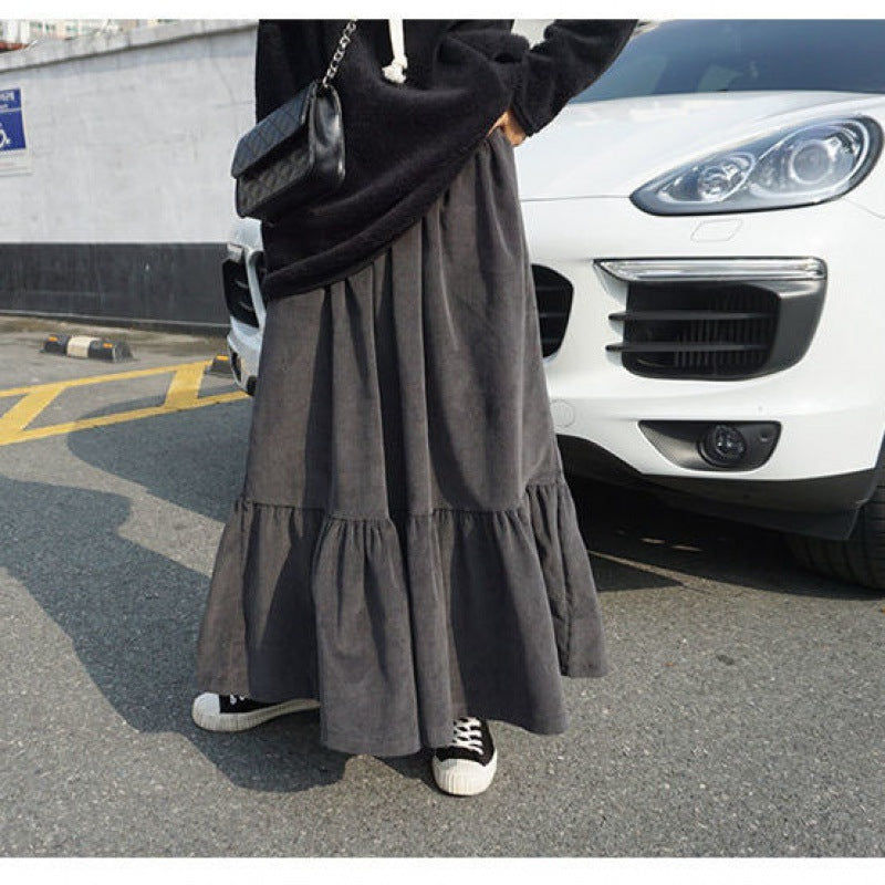 Women's Ruffled Fishtail High Waist Loose And Slimming Line Skirt Fat Elastic Waist