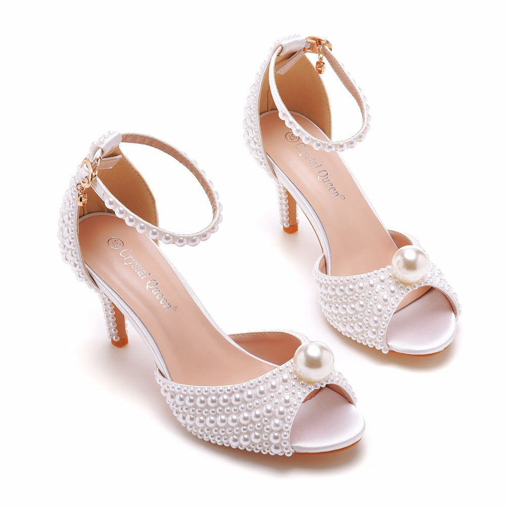Women's Pearl Peep-toe High-heeled Sandals