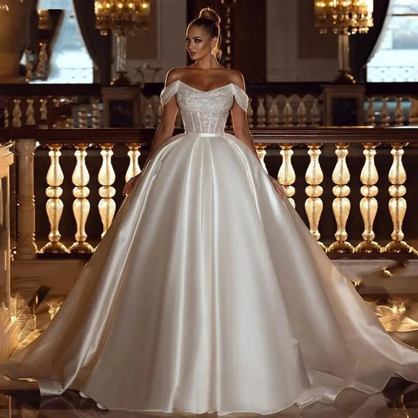 A-Line Off Shoulder Wedding Dresses Shiny Bohemia Women's