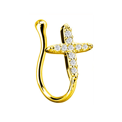 Piercing Jewelry Fake Nose Ring Cross Diamond