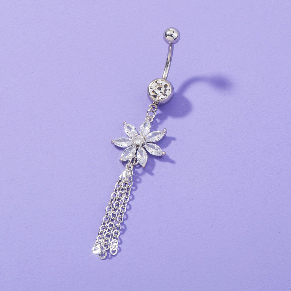 New Simple Style Flower Chain Zircon Belly Button Ring