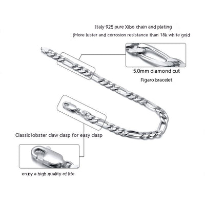 S925 Sterling Silver Bracelet 5mm33mm Figaro Chain Choker